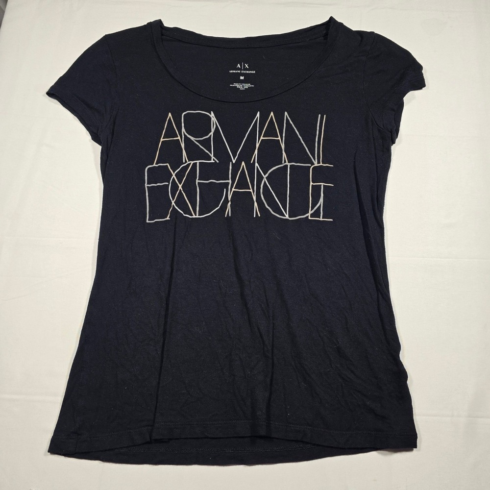 Y2k Armani Exchange Womens Black Short Sleeve T-Shirt Size M grunge rock